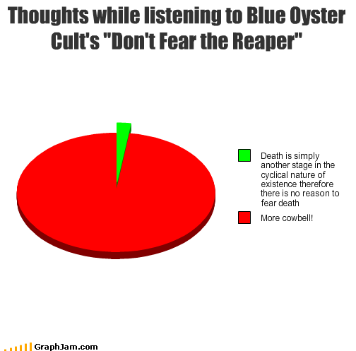 Pie Chart of thoughts while listening to Blue Oyster Cult's Don't Fear the Reaper